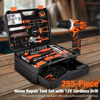 255-Piece Tool Set, Tool Kit with Cordless Drill Driver, Toolbox Storage Case with Drawer, General Household Drill Set