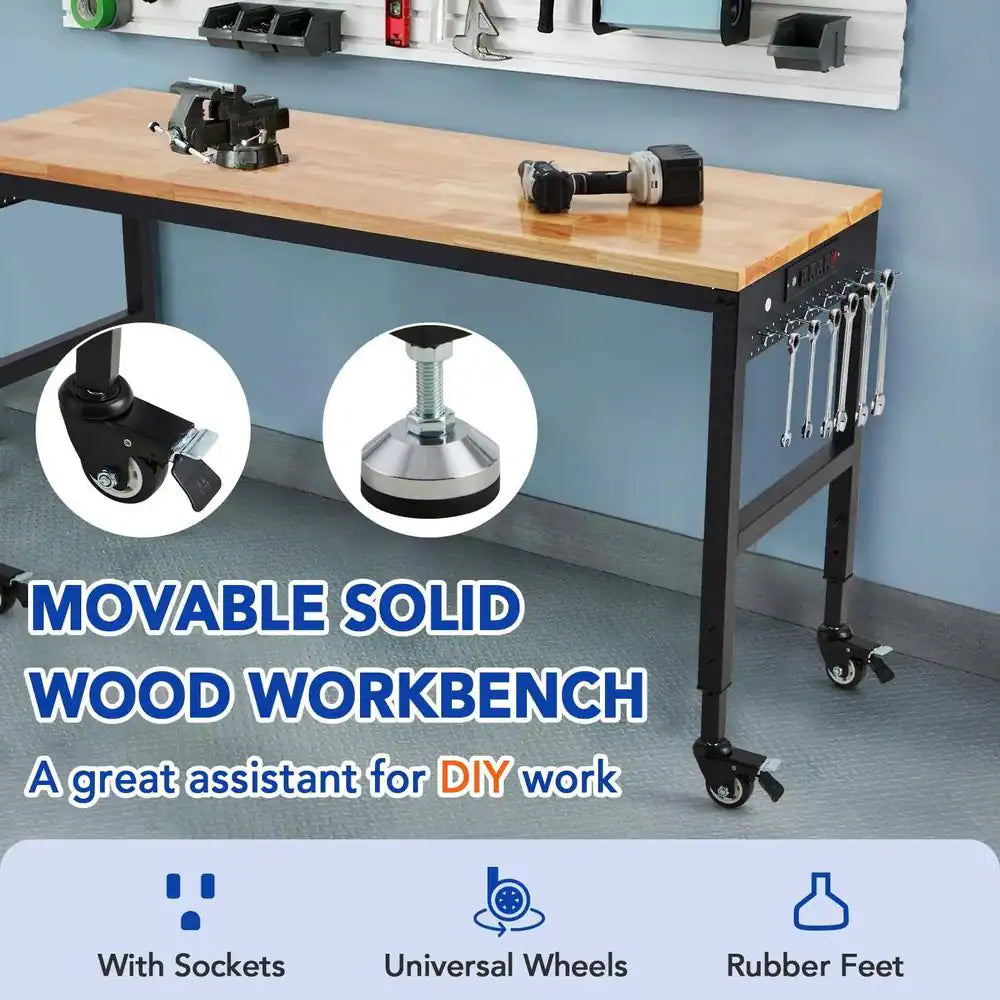 72 In. X 25 In. Adjustable Workbench 2000 Lbs. Load Capacity, Height 29.5 In. -38.4 In. Solid Wood Top Carbon Steel Legs