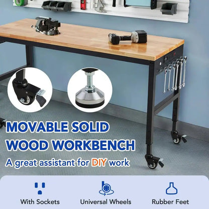 72 In. X 25 In. Adjustable Workbench 2000 Lbs. Load Capacity, Height 29.5 In. -38.4 In. Solid Wood Top Carbon Steel Legs