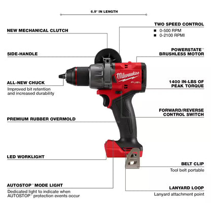 M18 FUEL 18V Lith-Ion Brushless Cordless 1/2 In. Hammer Drill/Driver W/ 5.0 Ah Battery & Screwdriver Bit Set