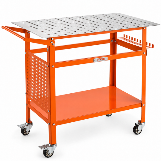 40 x 24-Inch Welding Table, 800 lb Steel Workbench with 216 Fixture Holes, Wheels, Brakes & Double-Layer Storage