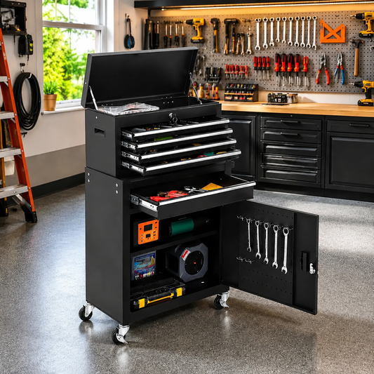 5-Drawer Rolling Tool Cabinet with Lockable Detachable Toolbox, Mobile Steel Storage Cart with Swivel Wheels