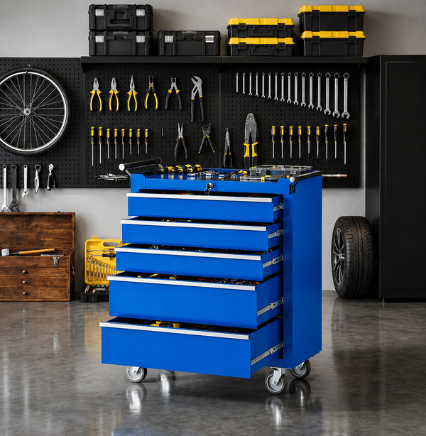 5-Drawer Rolling Tool Chest with Locking Cabinet, Metal Tool Storage Cart on Wheels for Garage & Workshop