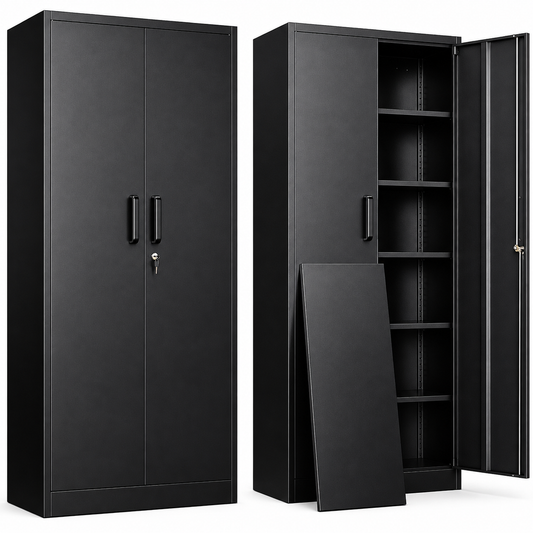71-Inch Metal Garage Storage Cabinet with 2 Locking Doors and 5 Adjustable Shelves, Steel Tool & File Cabinet