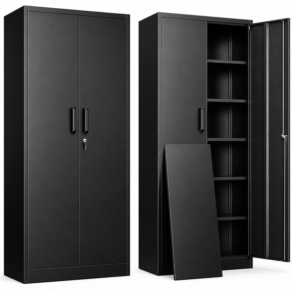 71-Inch Metal Garage Storage Cabinet with 2 Locking Doors and 5 Adjustable Shelves, Steel Tool & File Cabinet