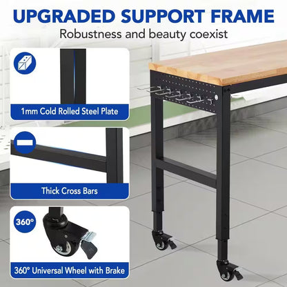 72 In. X 25 In. Adjustable Workbench 2000 Lbs. Load Capacity, Height 29.5 In. -38.4 In. Solid Wood Top Carbon Steel Legs