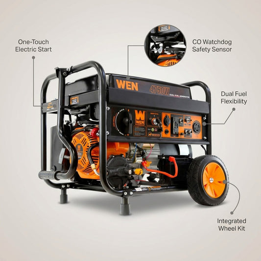4,750-Watt 120V/240V Dual Fuel Portable Gas/Propane Generator with Wheel Kit, Electric Start and CO Watchdog — Lifestyle