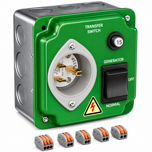 15A 125V UL Listed Generator Transfer Switch, Manual Weatherproof Pre-Wired Circuit Breaker for RV Backup Power Use