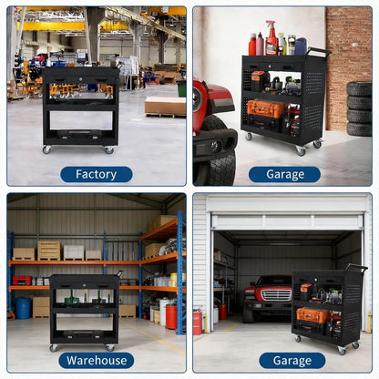 27-Inch Rolling Tool Cart, 3-Tier Steel Utility Cabinet with Drawer and Locking Casters for Garage & Workshop