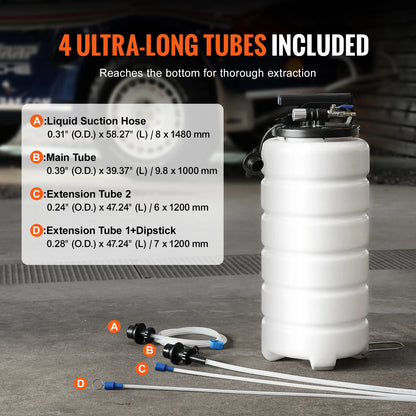 6.5L/15L Pneumatic Fluid Extractor, Vacuum Oil & Fuel Changer with Suction Hose for Automotive Fluids