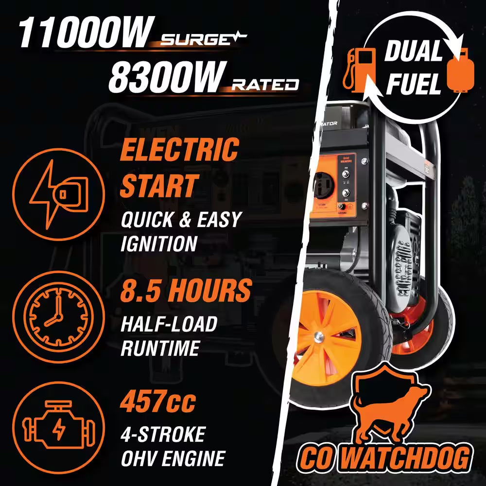 4,750-Watt 120V/240V Dual Fuel Portable Gas/Propane Generator with Wheel Kit, Electric Start and CO Watchdog