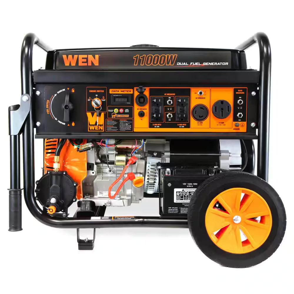 11,000-Watt 120V/240V Dual Fuel Portable Gas/Propane Generator with Wheel Kit, Electric Start and CO Watchdog