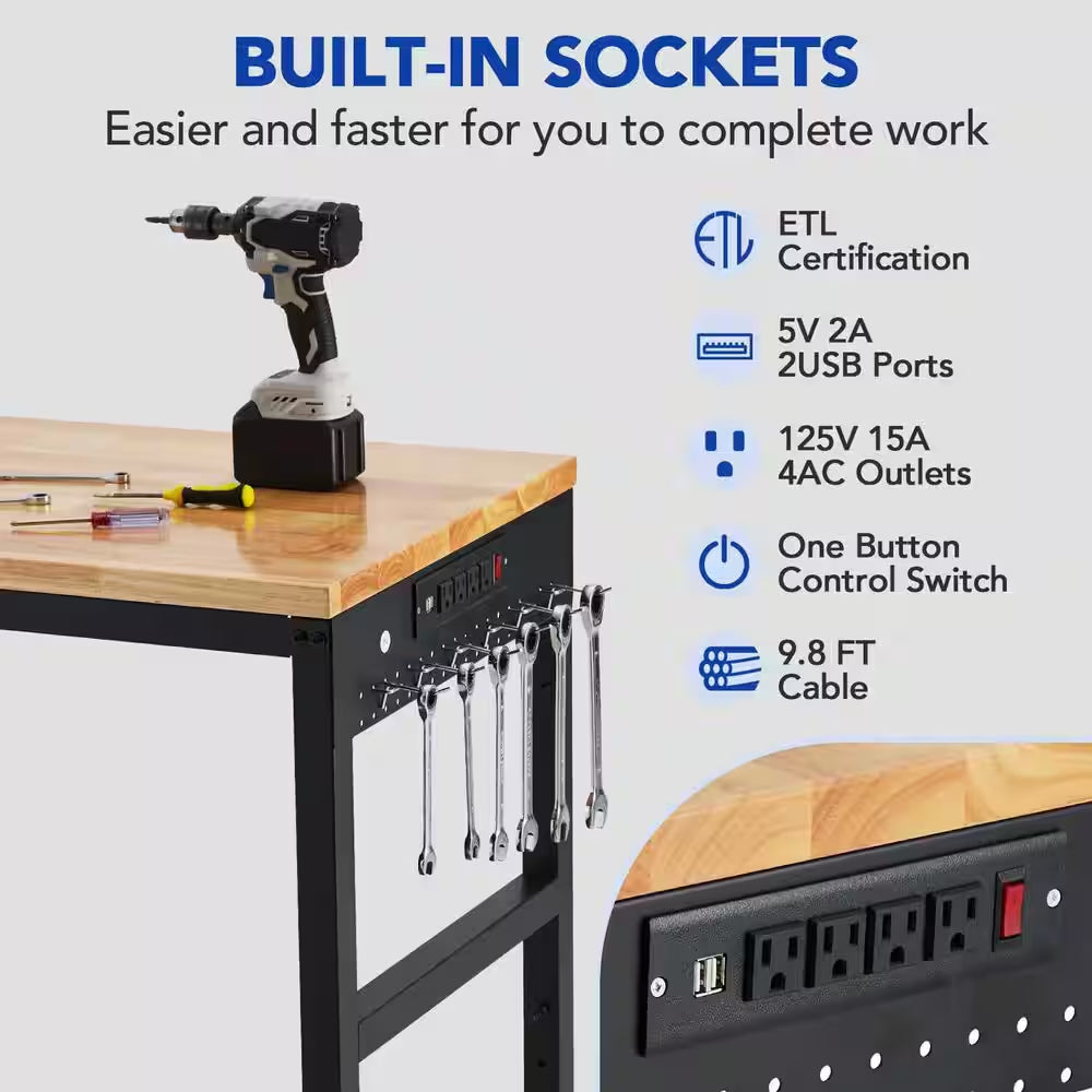 72 In. X 25 In. Adjustable Workbench 2000 Lbs. Load Capacity, Height 29.5 In. -38.4 In. Solid Wood Top Carbon Steel Legs