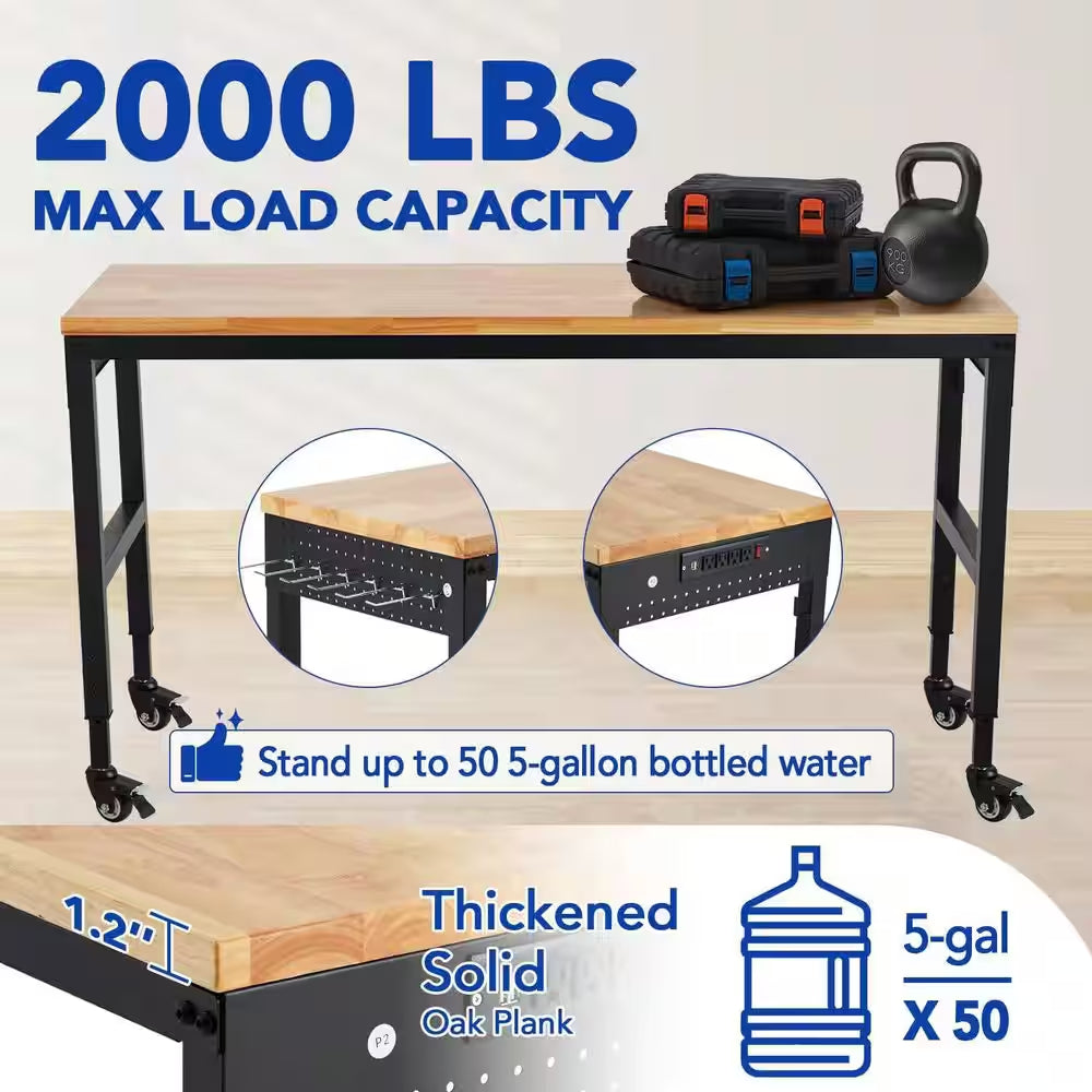 72 In. X 25 In. Adjustable Workbench 2000 Lbs. Load Capacity, Height 29.5 In. -38.4 In. Solid Wood Top Carbon Steel Legs
